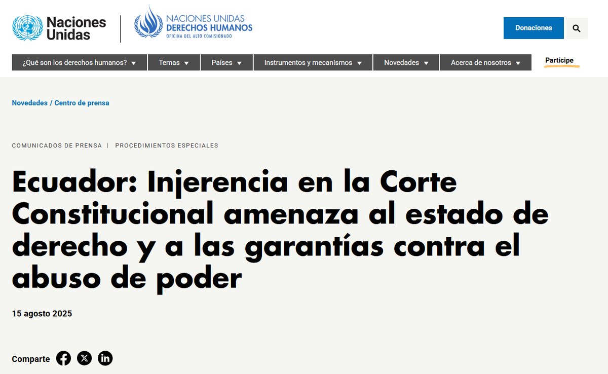 #Ecuador - Estoy profundamente preocupada por las declaraciones e iniciativas del Gobierno que parecen tener la intención de desacreditar, desde la más alta esfera del Poder Ejecutivo, la labor de la Corte Constitucional. 

Combinadas con la propuesta de un referéndum