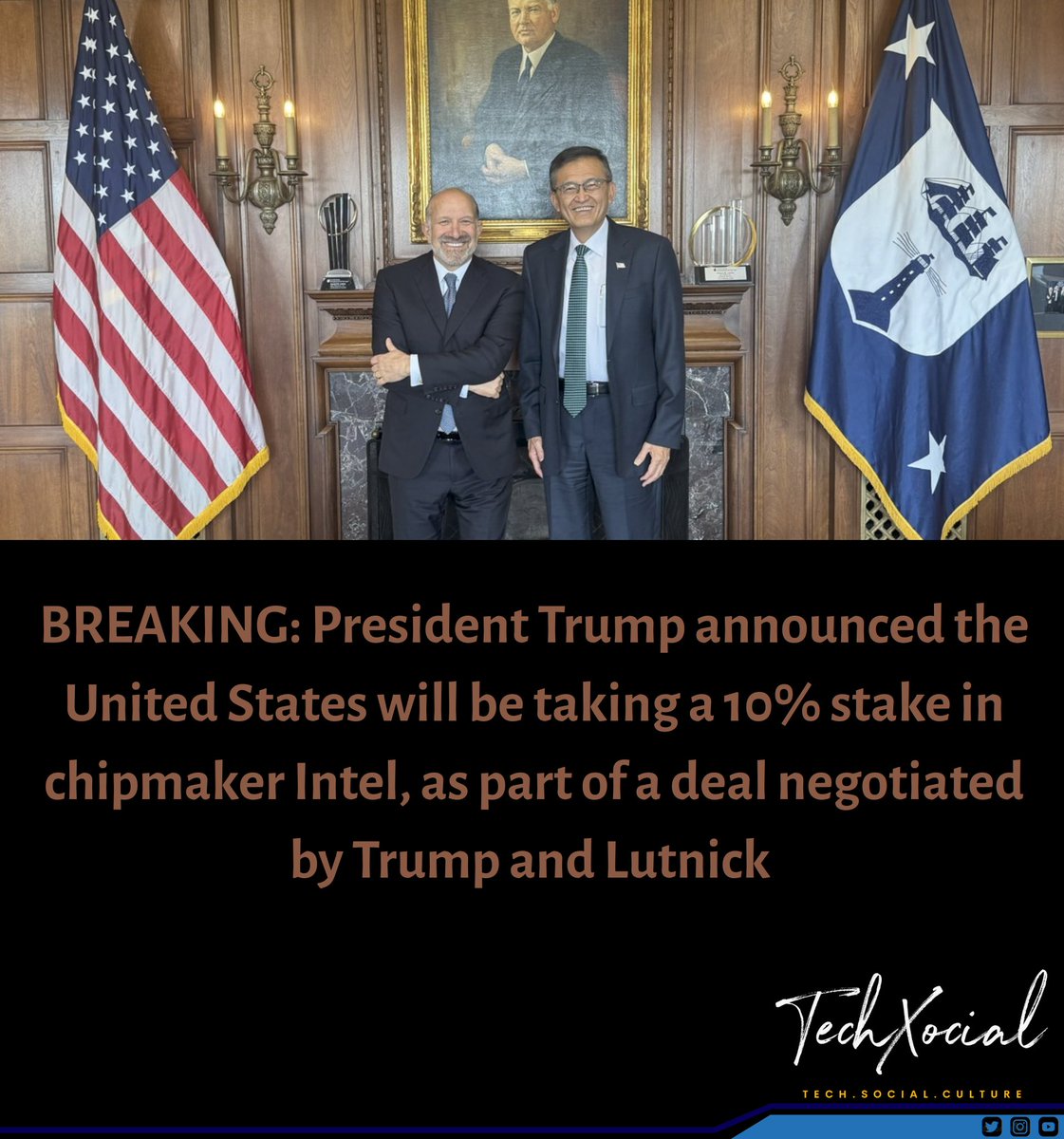 i_rajeshh's tweet photo. JUST IN: 🇺🇸 US Government now officially owns 10% stake in Intel $INTC
Intel CEO @LipBuTan1 also shared the details of the deal that’s fair to Intel and fair to the American People.
#IntelDeal #Semiconductors https://t.co/rPts1ih5zN