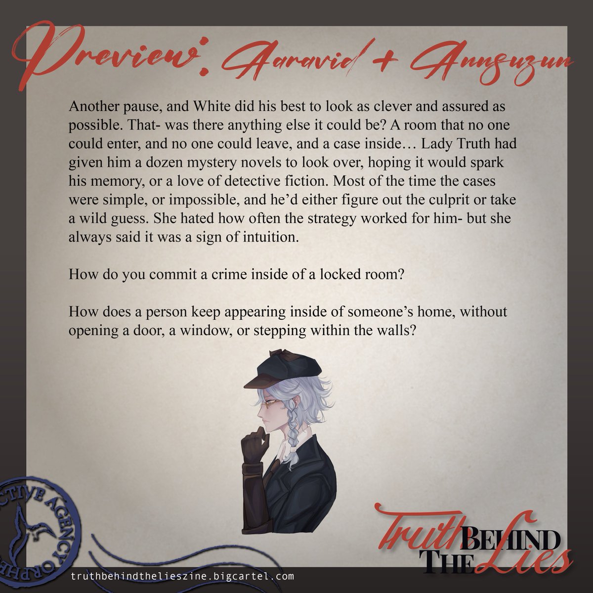 TandIZineIDV's tweet photo. Still deciding whether or not take the plunge on Truth Behind the Lies? Check out these previews for the stellar pieces within the zine! (1/9)

1- @acura_drw 2- @/aaravid &amp; @annsuzun 3- @triplecactus_ 4- @cirquedizzy https://t.co/P9GrHHrjUd