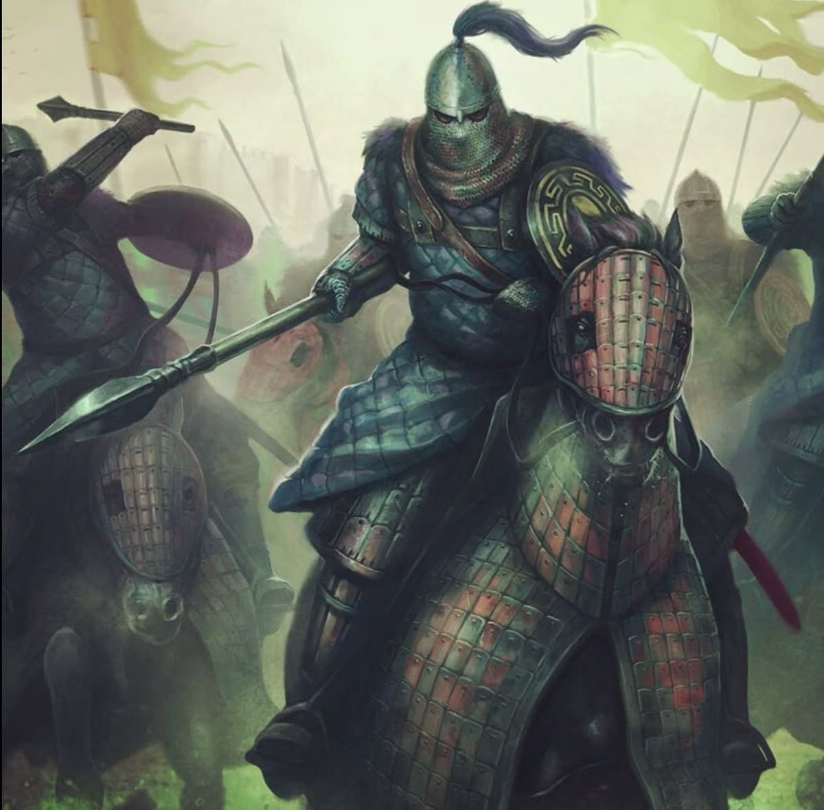 Cataphractarii first appear in Roman armies in 3rd - 4th centuries, but after late antiquity fell out of use.

In the 10th century Nikephoros Phokas brought the idea back and his Kataphraktoi, deployed in wedge formations of 4-500 men, were used to great effect against the Arabs!