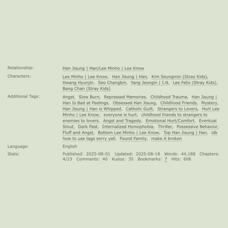 misorecs's tweet photo. 📝 meaningless by quokkiant
✏️ on going 4/23 | 30-50k | explicit 
🏷️ angst, slow burn, mystery, catholic guilt, thriller, possessive behavior, bottom!m, top!j 

🔗 https://t.co/HzgLiMamSR https://t.co/F02OphTqxS