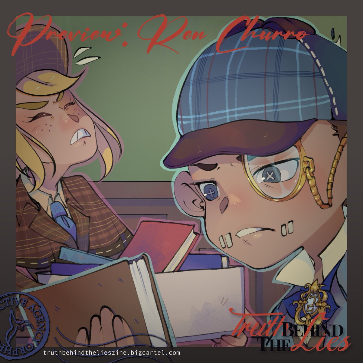 Still deciding whether or not take the plunge on Truth Behind the Lies? Check out these previews for the stellar pieces within the zine! (7/9)

1- <a href="/phantomorrow/">trace @ semi-hiatus</a> 2- <a href="/f0rmosatea/">💭| ⛓️🧲 ART ▶ 🟦🦋</a> 3- <a href="/OliverSonder/">oli</a> 4- <a href="/RenChurro/">renchurro.bsky.social</a>