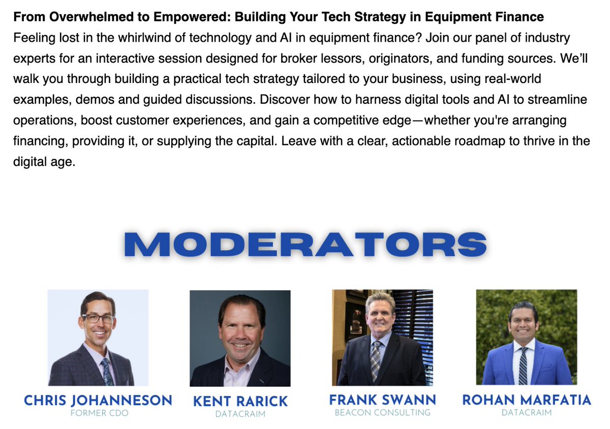 RohanMarfatia's tweet photo. @datacraim is hosting the @NEFAssociation  Knowledge Exchange Roundtables this September and December. 

Announcing our expert panel for September 16th at 10 am Pacific time which will help broker lessors, originators, and funding sources build a practical tech strategy. https://t.co/O657StzaxD