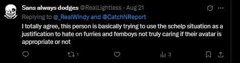 CatchNReport's tweet photo. So calling out safety issues = hate now? Wild take. If your first instinct is to deflect to furries/femboys instead of addressing actual concerns, maybe you don’t care about what’s appropriate. Stop hiding behind communities to avoid accountability. @RealLightless #roblox #drama https://t.co/5Ku6dkyHlH