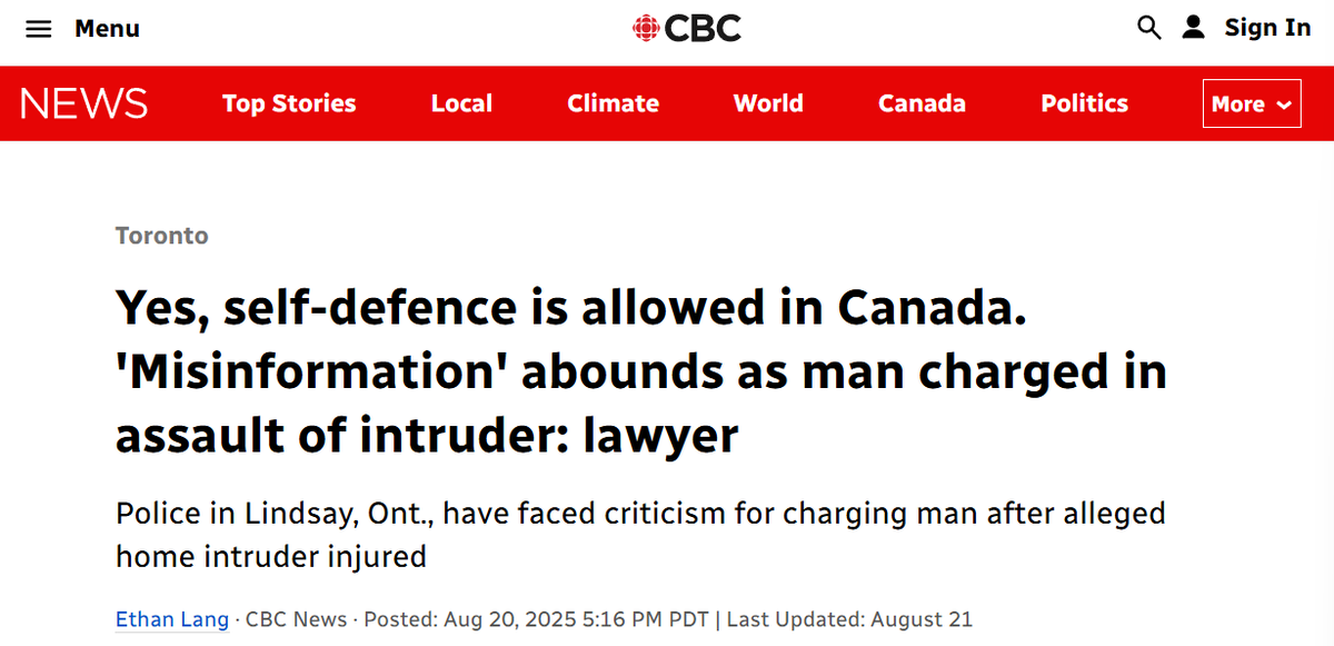 BrokeHrtLiberal's tweet image. &amp;gt;Wanted criminal breaks into house @ 3AM 
&amp;gt;Homeowner stabs him to protect his family
&amp;gt;Homeowner is arrested for assault
&amp;gt;Canada's state run media says self-defense is allowed in Canada

THIS IS THE MEDIA THAT THEY WANT YOU TO TRUST
#2A #2ndAmmendment