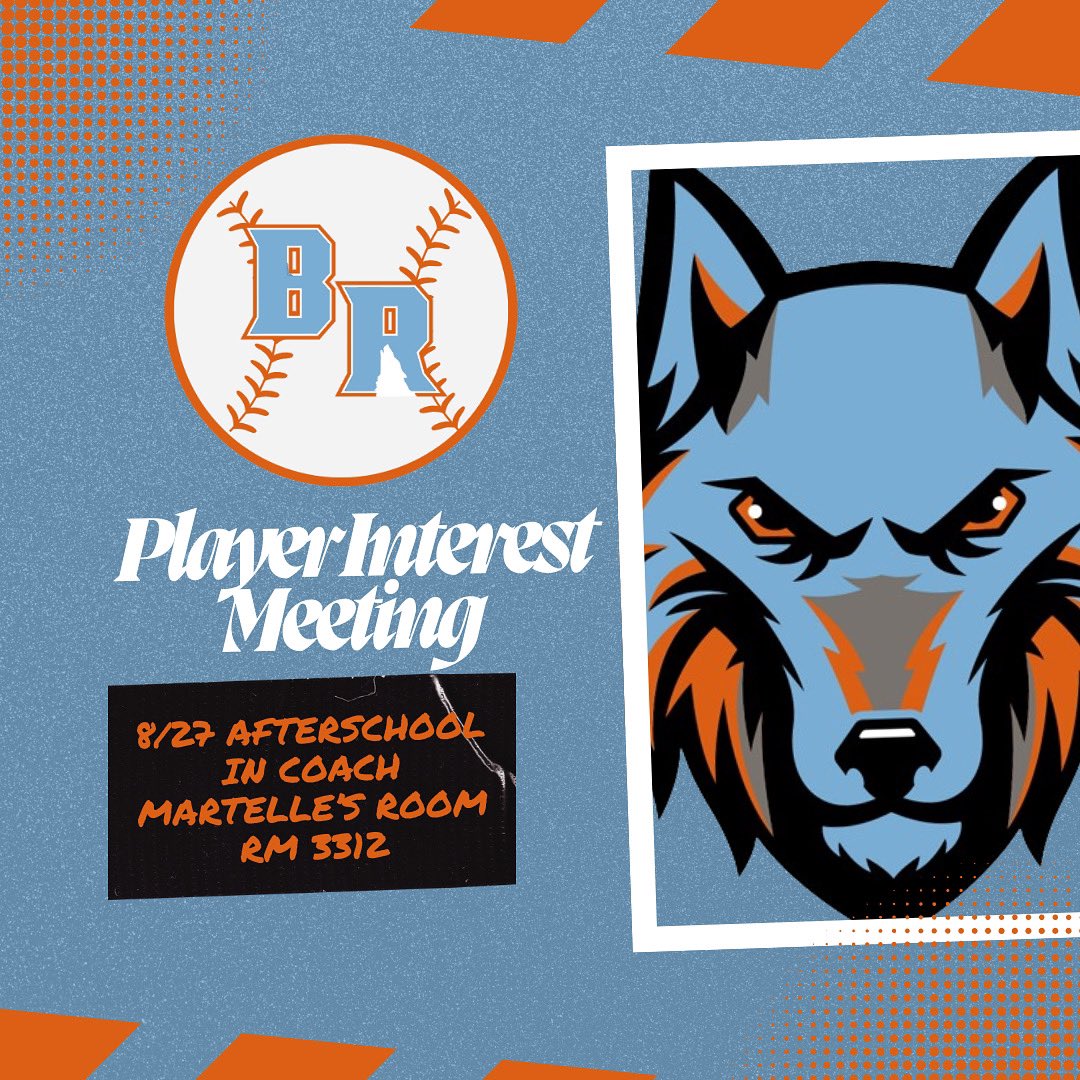 Ballantyne Ridge HS Baseball (@brhswolves_base) on Twitter photo There will be a baseball interest meeting after-school on 8/27 in Coach Martelle’s room (3312). Please contact Coach Ladka if you are unable to attend.
Email- michaelt.ladka@cms.k12.nc.us
@brhswolves_athletics @brhswolves_ptso There will be a baseball interest meeting after-school on 8/27 in Coach Martelle’s room (3312). Please contact Coach Ladka if you are unable to attend.
Email- michaelt.ladka@cms.k12.nc.us
@brhswolves_athletics @brhswolves_ptso