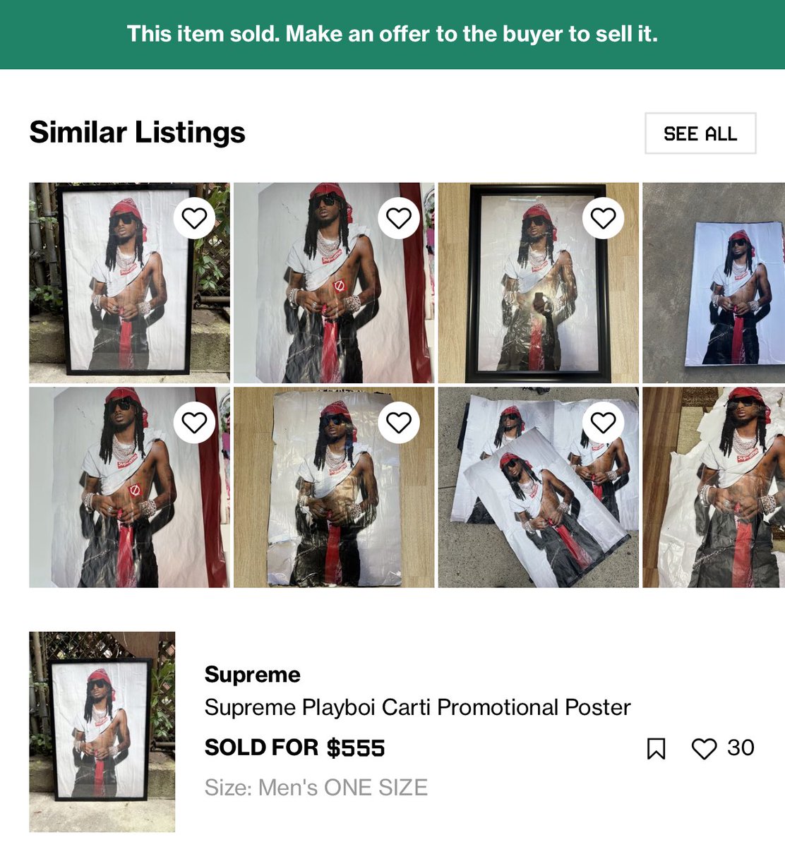 A Playboi Carti Supreme poster has sold for $555 on Grailed 💰
