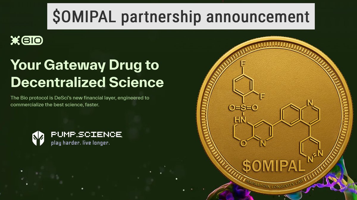 KristerKauppi's tweet photo. A new major milestone in the Omipalisib ($OMIPAL) journey has just been reached! We're thrilled to announce a partnership with @BioProtocol made possible by @pumpdotscience.

The OMI/BIO liquidity pool is now live!
Pool: OMI/BIO
Location: Raydium CLMM
Pool ID: CFFQHJQZd7SatSRLiGD1ehVaHsxpesNqyeSXBLyLh9cy
Current TVL: $10,965

This step is designed to:
1⃣ Deepen liquidity for $OMIPAL
2⃣ Align with the @BioProtocol ecosystem through shared AMM incentives
3⃣ Strengthen DeSci market infrastructure

Omipalisib is just getting started!