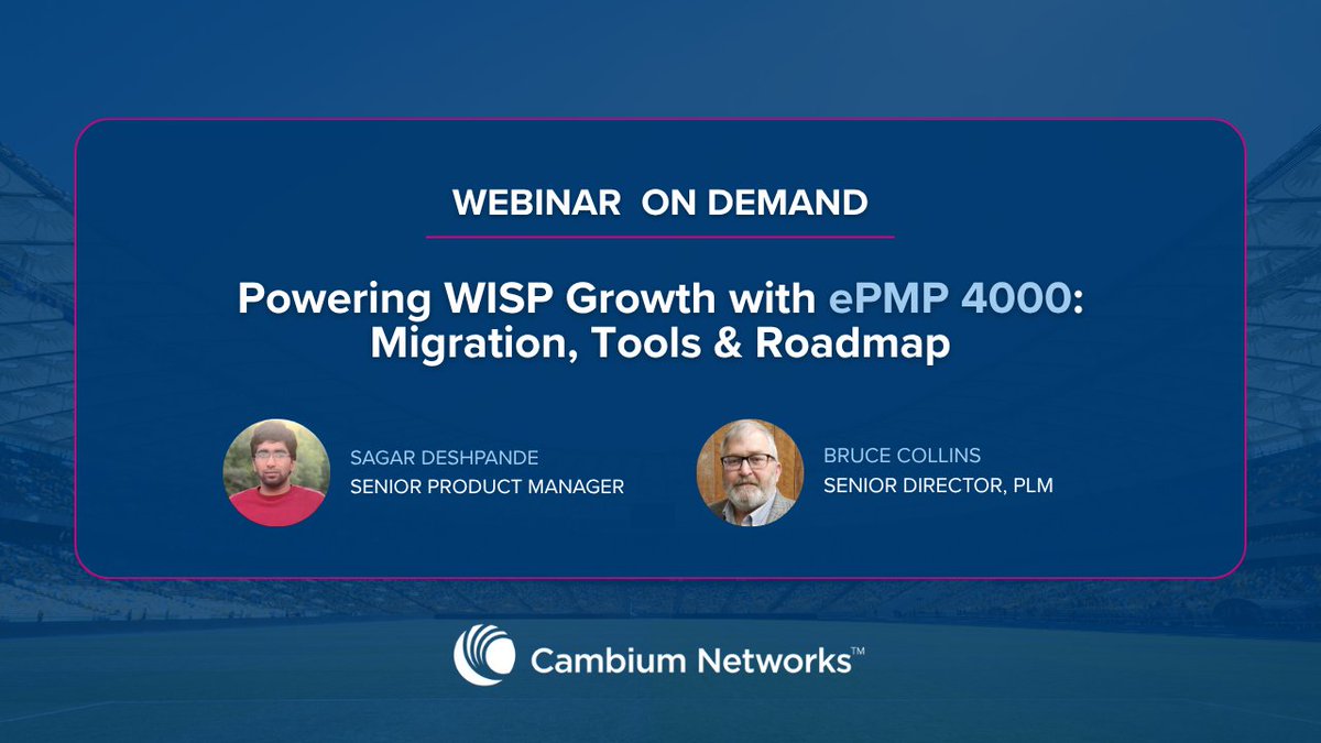 CambiumNetworks's tweet image. Catch up on Cambium’s newest ePMP™ updates—4518, 4616, Bridge-in-a-Box, and the 3000 to 4000 migration path. 

Watch the replay: go.cambiumnetworks.com/l/428442/2025-…

#ePMP #WISP #WirelessNetworking