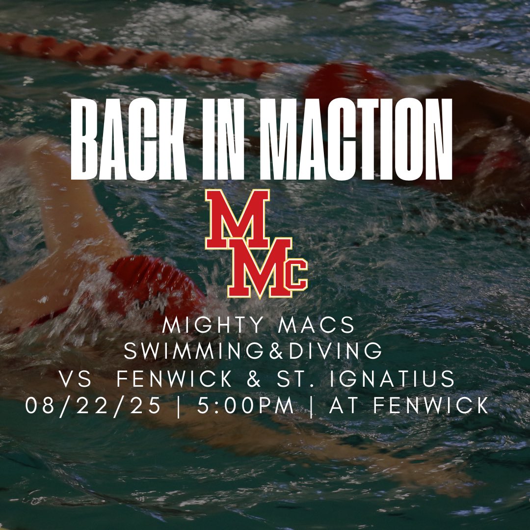 Swimming &amp; Diving is back MACtion tonight. 

🆚 Fenwick &amp; St. Ignatius 
⌚️ 5:00pm
📍Fenwick High School

#MacNation x #BackInMACtion