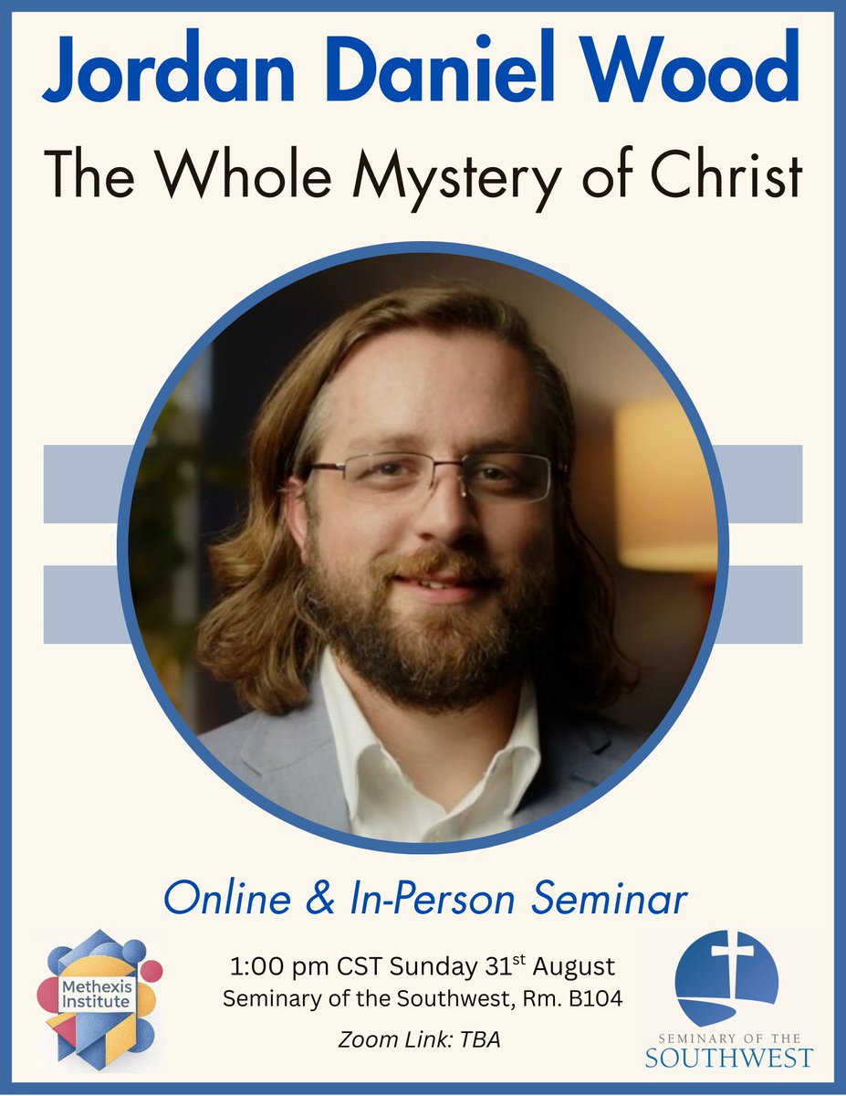 Ryan Haecker (@ryanhaecker) on Twitter photo Jordan Daniel Wood will join us for an online/in-person seminar on his new book 'The Whole Mystery of Christ' at 1 pm CST on Sunday 31st August at the <a href="/mySSW/">Seminary Southwest</a>.
undpress.nd.edu/9780268203474/… Jordan Daniel Wood will join us for an online/in-person seminar on his new book 'The Whole Mystery of Christ' at 1 pm CST on Sunday 31st August at the <a href="/mySSW/">Seminary Southwest</a>.
undpress.nd.edu/9780268203474/…