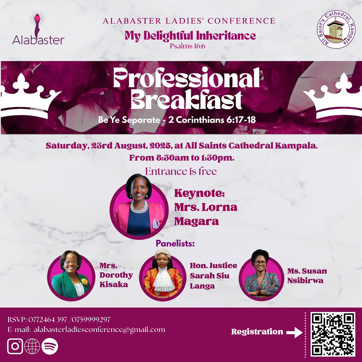 🌸 PROFESSIONAL BREAKFAST🌸

Theme: Be Ye Separate - 2 Corinthians 6:17-18
Keynote Speaker - Mrs. Lorna Magara

When: - This Saturday, 23rd August, 2025
Time - 8:30am - 1:30pm

Come let us fellowship together 🥳🥳

#Alabaster2025 #MyDelightfulInheritance #Professional #Breakfast