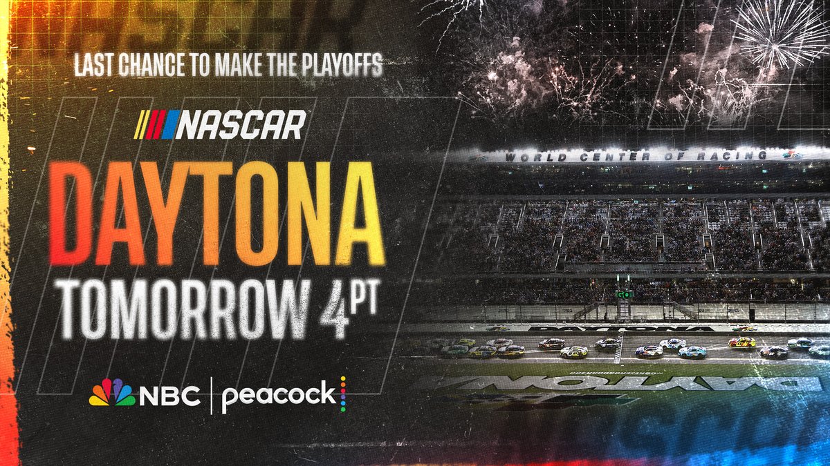 Get ready, the NASCAR Cup Series is set to begin on Saturday at Daytona International Speedway! Catch it on NBC and Peacock at 7p.m. E/T. It's the last chance offered to make it to the playoffs!