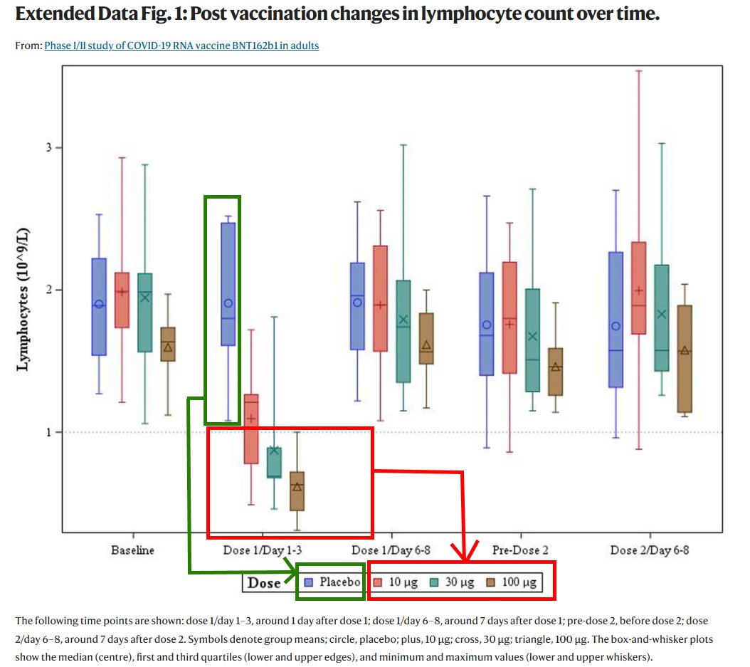 🚨📢Own Pfizer phase I/II study of COVID-19 RNA vaccine Pfizer/BNT162b1 in adults showed severe immune system suppression (Grade 3) following first dose for 5  days after first dose, raising risk of infections compared to placebo which maintained an intact/healthy immune system.