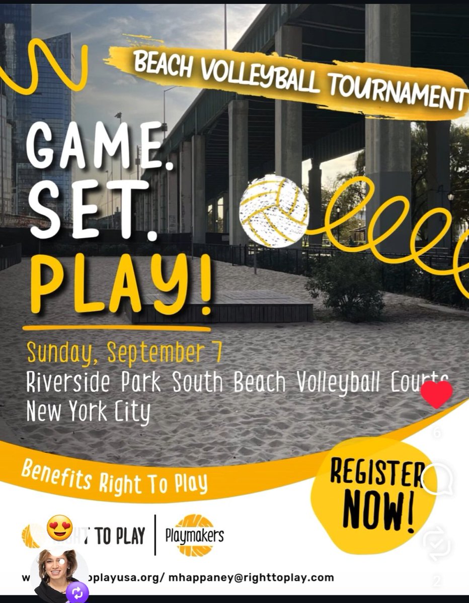 Register for Right To Play Beach Volleyball Tournament. my.righttoplayusa.org/event/right-to… #Volleyball