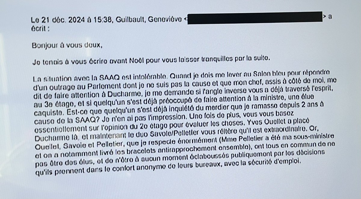 monsefderraji's tweet photo. 💣🔥 Lettre cinglante de Guilbault à @francoislegault et à son chef de cabinet, @MartinKoskinen, concernant la SAAQ, à la suite de l’outrage au Parlement, que j’ai obtenu en décembre 2024.

Qu’est-ce que Legault a fait de cette lettre cinglante ? 
#AssNat #SAAQ https://t.co/k3QDzmFqgc