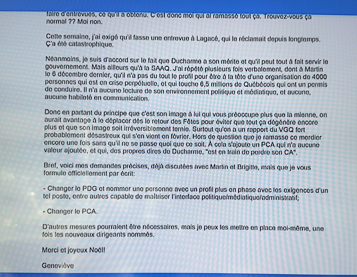 monsefderraji's tweet photo. 💣🔥 Lettre cinglante de Guilbault à @francoislegault et à son chef de cabinet, @MartinKoskinen, concernant la SAAQ, à la suite de l’outrage au Parlement, que j’ai obtenu en décembre 2024.

Qu’est-ce que Legault a fait de cette lettre cinglante ? 
#AssNat #SAAQ https://t.co/k3QDzmFqgc