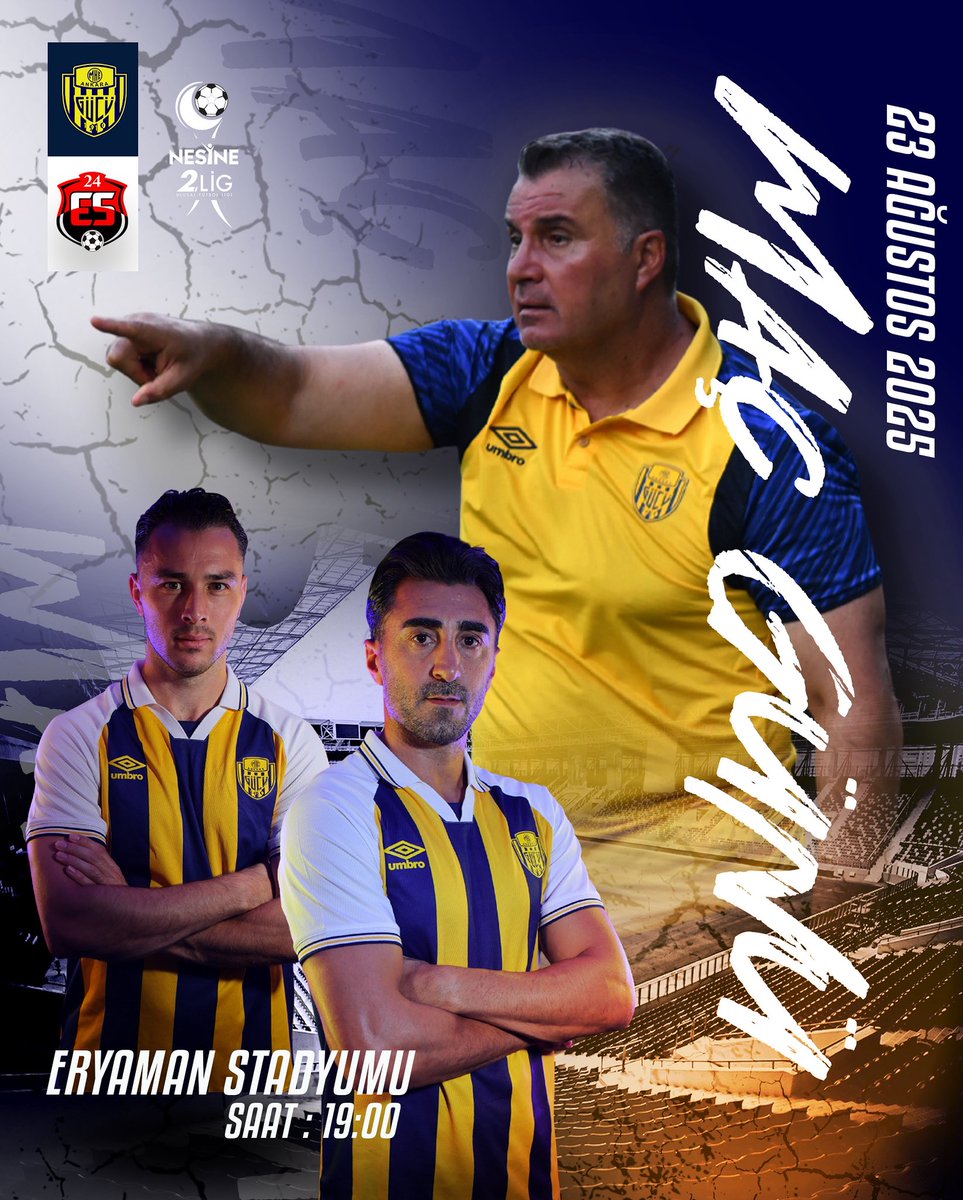 Ankaragucu's tweet photo. MAÇ GÜNÜ | MATCH DAY

🏆 Nesine 2.Lig 
🆚 MKE Ankaragücü'müz - Anagold 24Erzincanspor
🏟 Eryaman Stadyumu
📆 23.08.2025
⏱ 19.00
📺 Bi Kanal 
🎫 Biletler : https://t.co/Fh48J0OUCh https://t.co/aMHaKtbFMd