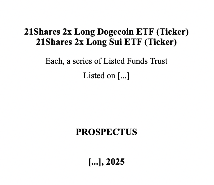 New filings from 21Shares for an active crypto ETF (something I think we'll see a ton of in next 12mos) and a 2x Doge and 2x Sui.