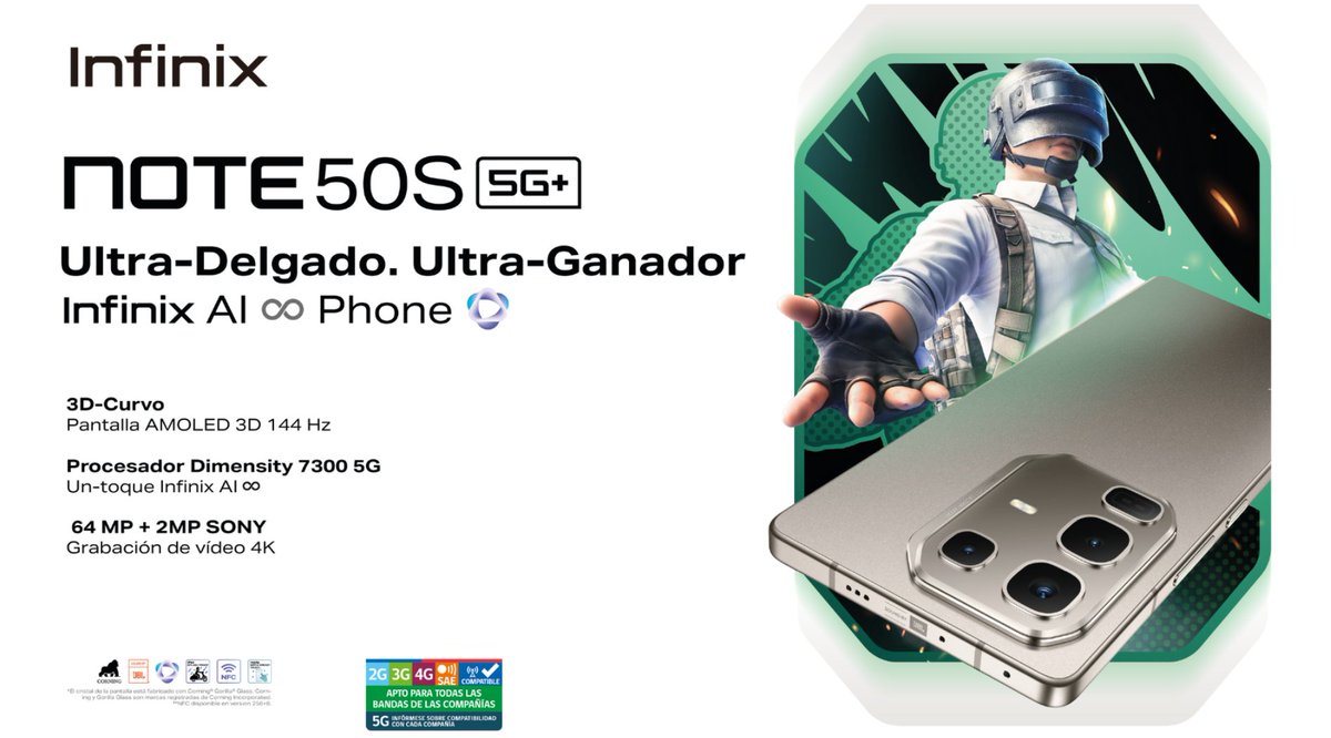PAWAcl's tweet image. #PWdictos! @Infinix_Mobile ha lanzado oficialmente en #Chile, el esperado #NOTE50S5G+. Con características innovadoras como One-Tap #InfinixAI, un elegante módulo de cámara con diseño estilo Gema y distintas velocidades de carga 🔽
