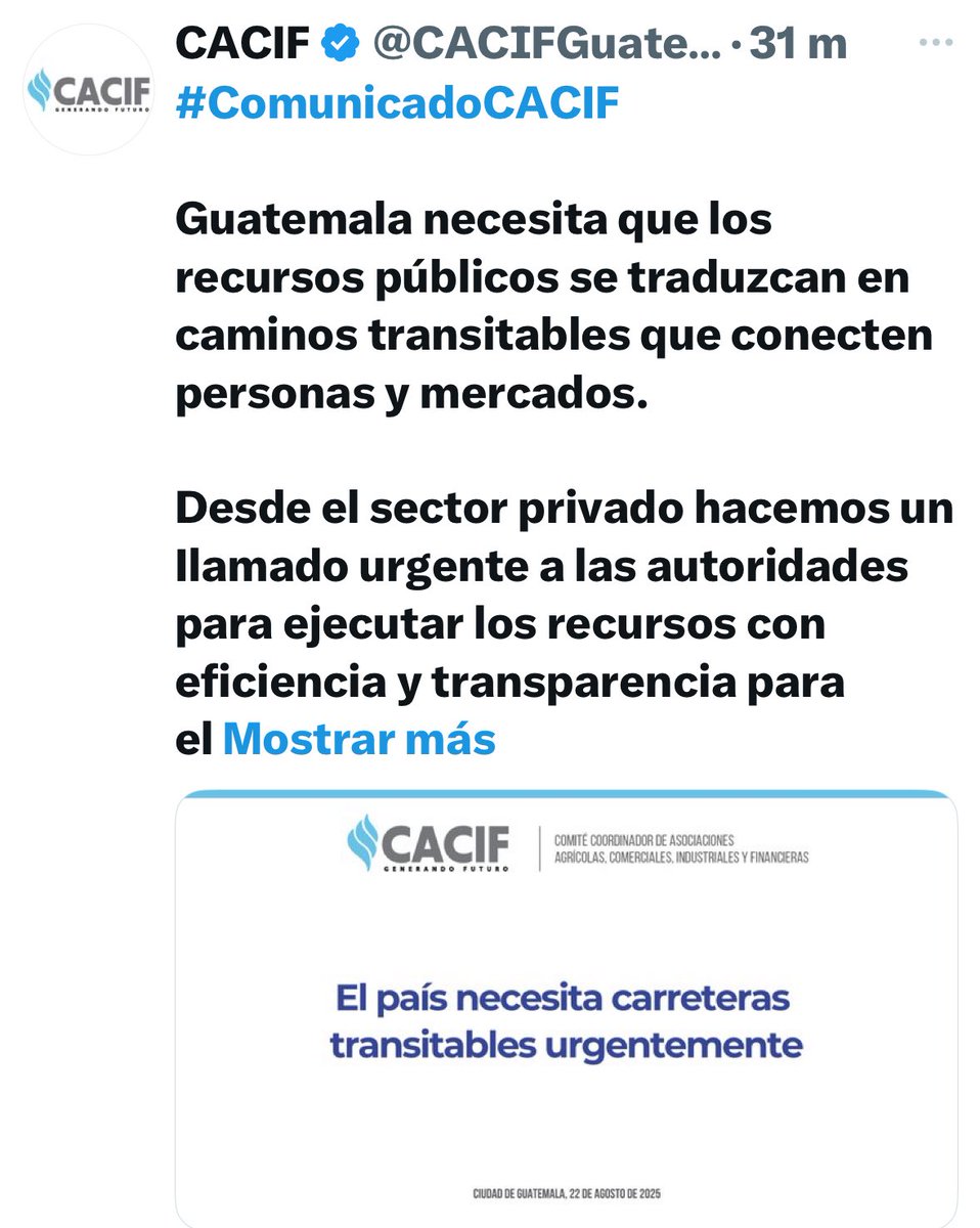 CACIF SE PRONUNCIA POR DESASTRE EN CARRETERAS 

Lloren como maricas lo que no pudieron defender como hombres, después de dejar que se consolidara el fraude electoral, los empresarios atrincherados en el CACIF, ahora dicen que urge que este gobierno de Bernardo Arévalo se pongan a