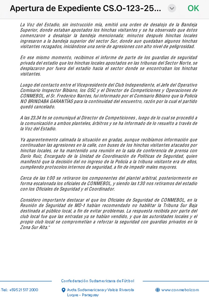 M_EscobarAlvear's tweet photo. 👀INSÓLITO| Michael Sánchez, Delegado Conmebol del partido Indepe-U, NO AUTORIZÓ a la voz del estadio Libertadores de América, a emitir una orden de desalojo de la hinchada visitante. @DSportsCL https://t.co/oMLtzzxfmu