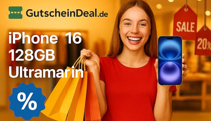 iPhone 16 128GB Ultramarin: 50% Rabatt, Gratis-Versand 
gutscheindeal.de/deals/iphone-1…