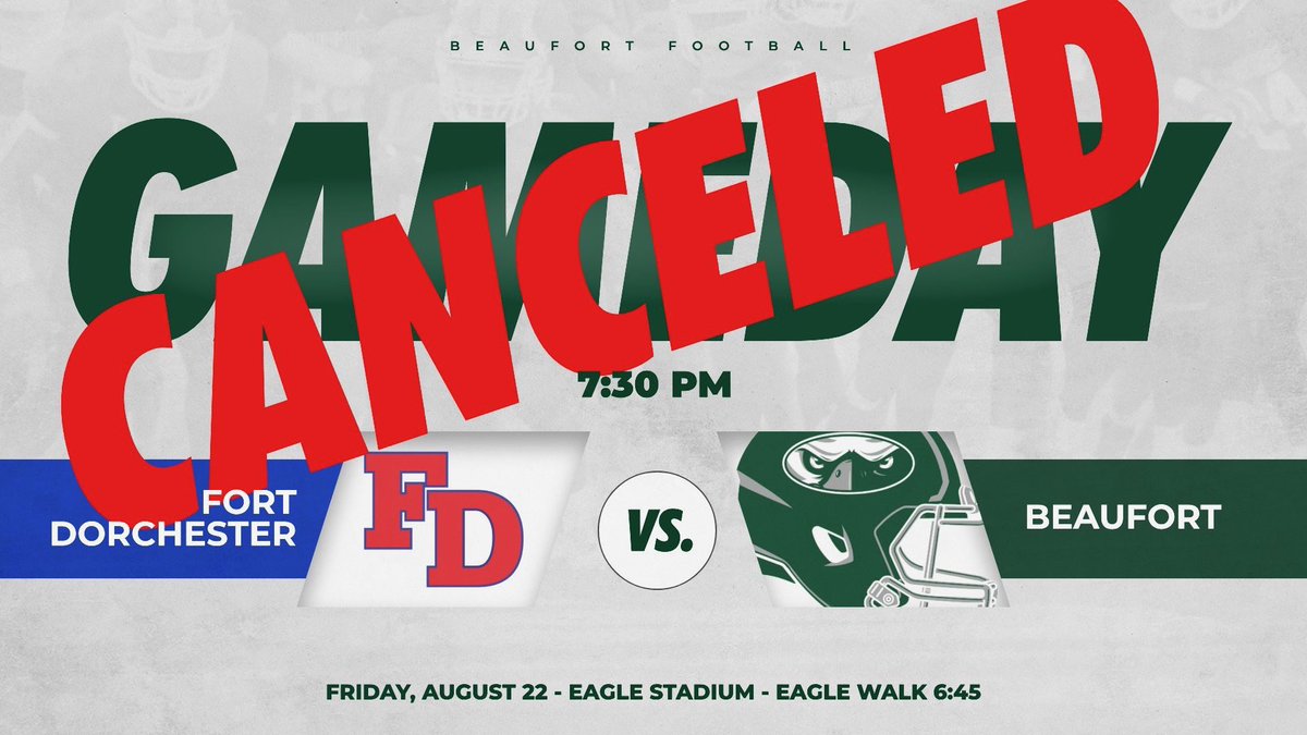 The Beaufort home opener has been canceled. “We will update you as soon as we have more details.” ~ Beaufort FB <a href="/LowcoSports/">LowcoSports.com</a> <a href="/WSAVBlitz/">WSAV BLITZ</a>