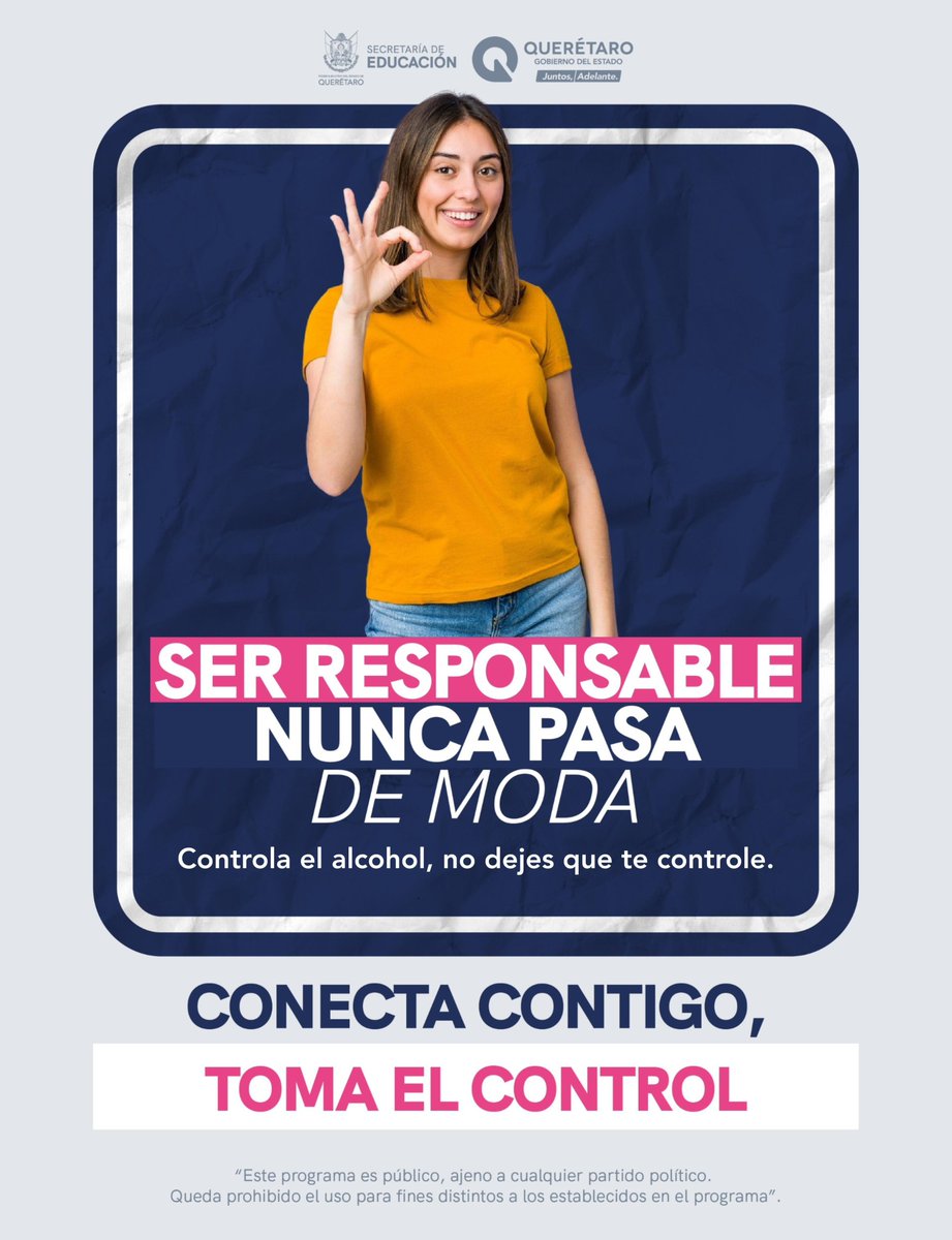 educacionqro's tweet photo. ✨ Ser responsable nunca pasa de moda.
El verdadero control está en tus manos: cuida tu salud, tu vida y tu futuro 💙.
#ConectaContigo #TomaElControl https://t.co/iCDbVAoziX