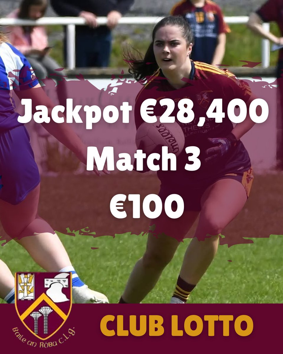 With Monday night's Club Jackpot of €28,400 and a match 3 prize of €100, there's plenty to play for. 
Good luck, and remember— we're the most entertaining Lotto in South Mayo!
Get your ticket now
Play online here = tinyurl.com/48ut6zxa
Thank you and Good luck!🙌