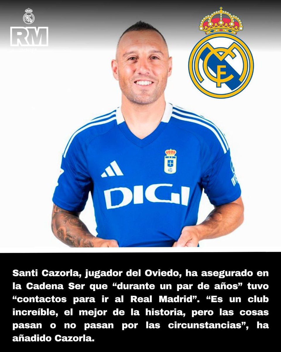 🚨💥 CAZORLA 🇪🇸 CONFIESA QUE PUDO FICHAR POR EL REAL MADRID 🤍💜

➡️ El jugador del <a href="/RealOviedo/">Real Oviedo</a> 🟦 ha asegurado que "durante años hubo contactos".

⚽ El domingo se enfrentará al <a href="/realmadrid/">Real Madrid C.F.</a> de Xabi Alonso.

#RealMadrid #HalaMadrid #Cazorla