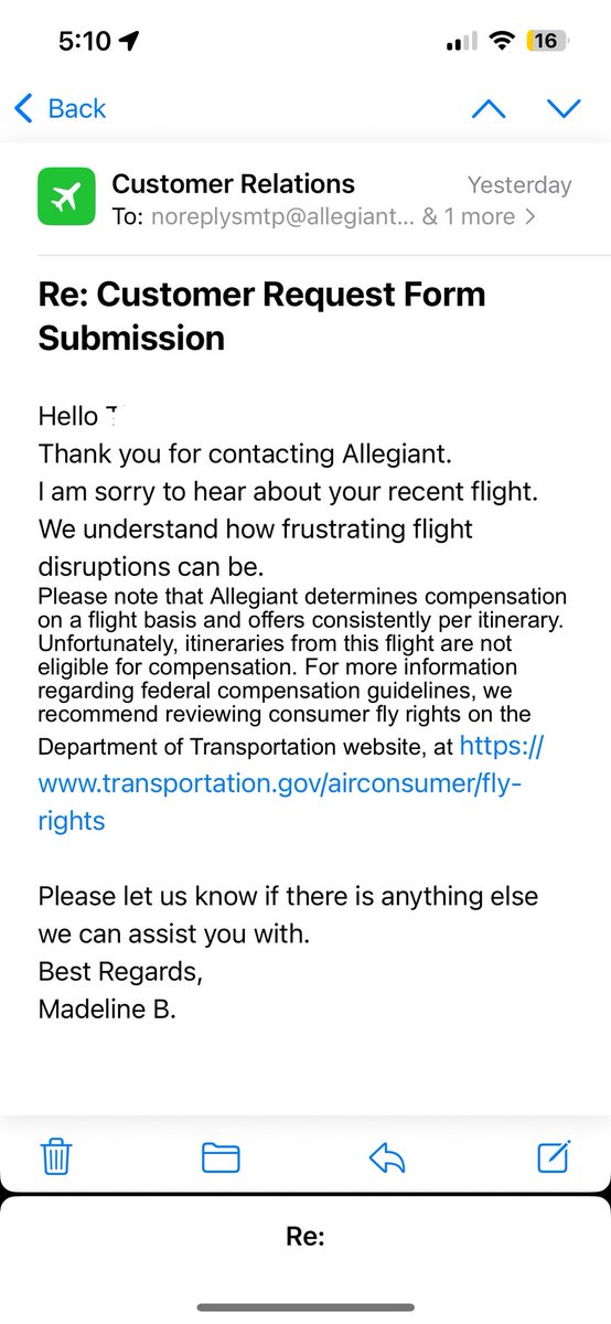 RussianFloof's tweet photo. @Allegiant 
This is my experience with them after a 6hr delay and constant problems with flight 499 Allegiant - Absolutely unacceptable. https://t.co/hP8hMnT6of