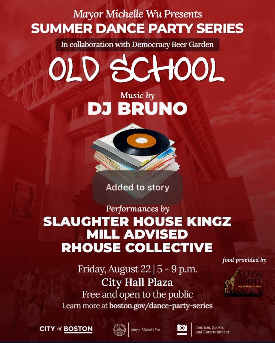 VisitBostonCity's tweet photo. Join us on City Hall Plaza for our Old School Dance Party 5-9 pm.

Free and open to the public. https://t.co/tTYoZtwAmC