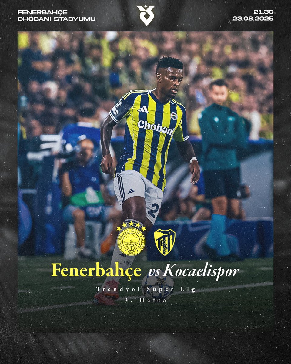 🔥 #SaldırFener
🏆 Trendyol Süper Ligi 3. Hafta
🆚 Kocaelispor  
⏱ 21.30
🏟  Fenerbahçe Chobani Stadyumu