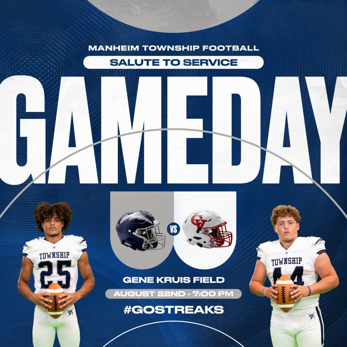 MTSD_ATHLETICS's tweet photo. It's a beautiful night for some football!

Come out and support the Streaks tonight on Salute to Service Night as they take on Cumberland Valley. 

Be in your seat at 7 pm as tonight's game-ball will be delivered from 4000 feet in the air via parachuters jumping into the stadium! https://t.co/OUehnuU0LG