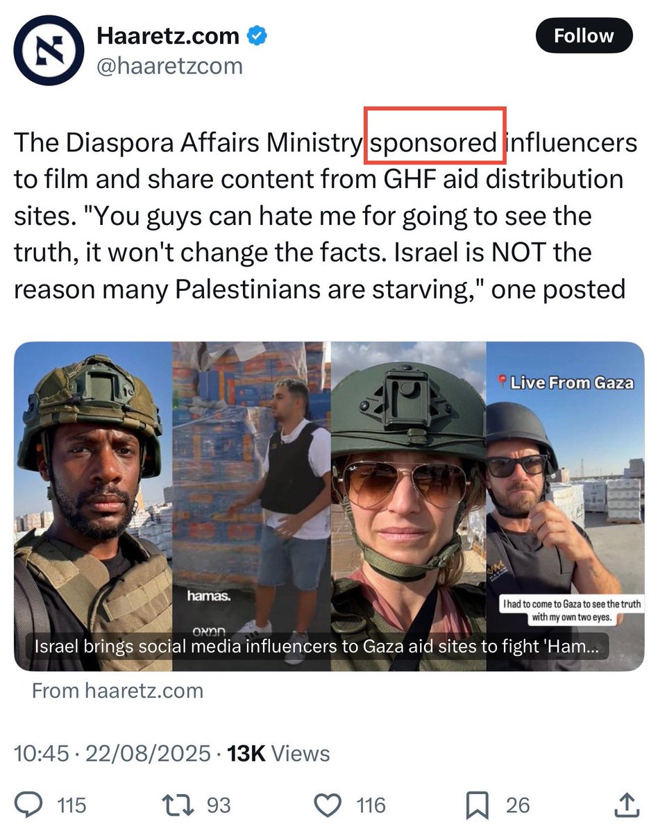 Laura Blum (@laura8blum) on Twitter photo <a href="/camhigby/">Cam Higby 🇺🇸</a> You’re paid to spout Israeli lies.
This is a sponsored (by Israel) post. <a href="/camhigby/">Cam Higby 🇺🇸</a> You’re paid to spout Israeli lies.
This is a sponsored (by Israel) post.