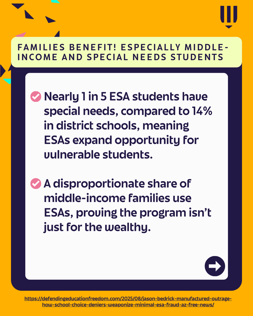 DefendEdFreedom's tweet photo. ESAs and Fraud? Less than 0.1%. ✅ 99%+ of families use their ESA responsibly at half the cost of district schools!

Great breakdown by @JasonBedrick 👏
👉 https://t.co/EEqUAsFOJU https://t.co/FYjQw67cyv