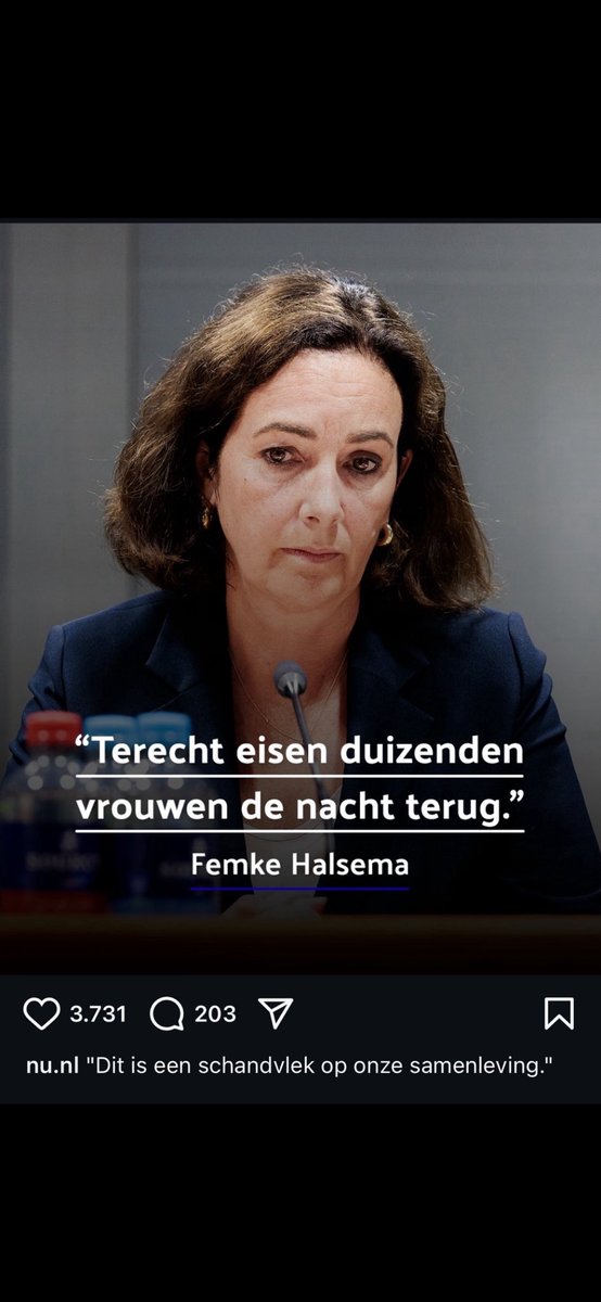 Nee hoor, Femke Halsema, vrouwen eisen helemaal niet de nacht terug. Ze willen NL terug. Zorgeloos over straat lopen. Niet nagesist worden. Geen 300 COA locaties. Geen grommende fatbikes. Geen wegkijkende politici meer. Die hypocriet huilen over racisme ‘.  Zoals u altijd doet.