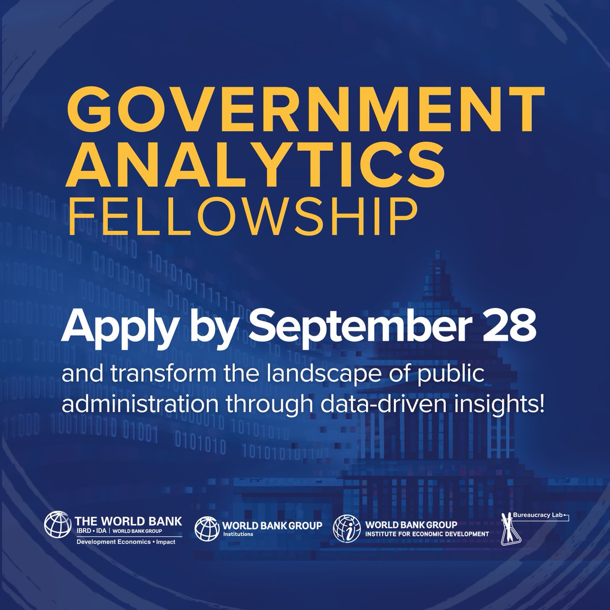 WBGPubs's tweet photo. Are you a public official ready to turn data into better policy?
The @WorldBank #GovAnalytics #Fellowship2026 is open! https://t.co/jifNvpxsj3
β
6-month program
π2-week in-person training in D.C., USA
π ODA-eligible applicants receive full travel, lodging & subsistence support https://t.co/eKYYaq0Ijp
