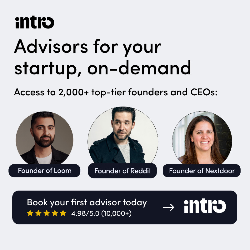 Raadmobrem's tweet photo. Most founders waste years “figuring it out.”

You don’t have to.

Get 1:1 advice from top startup advisors:

Founder of Reddit ($48B)
Founder of Loom ($1B)

Learn from the person who’s done what you’re trying to do.

And see how much faster you’ll execute.

Find Experts →