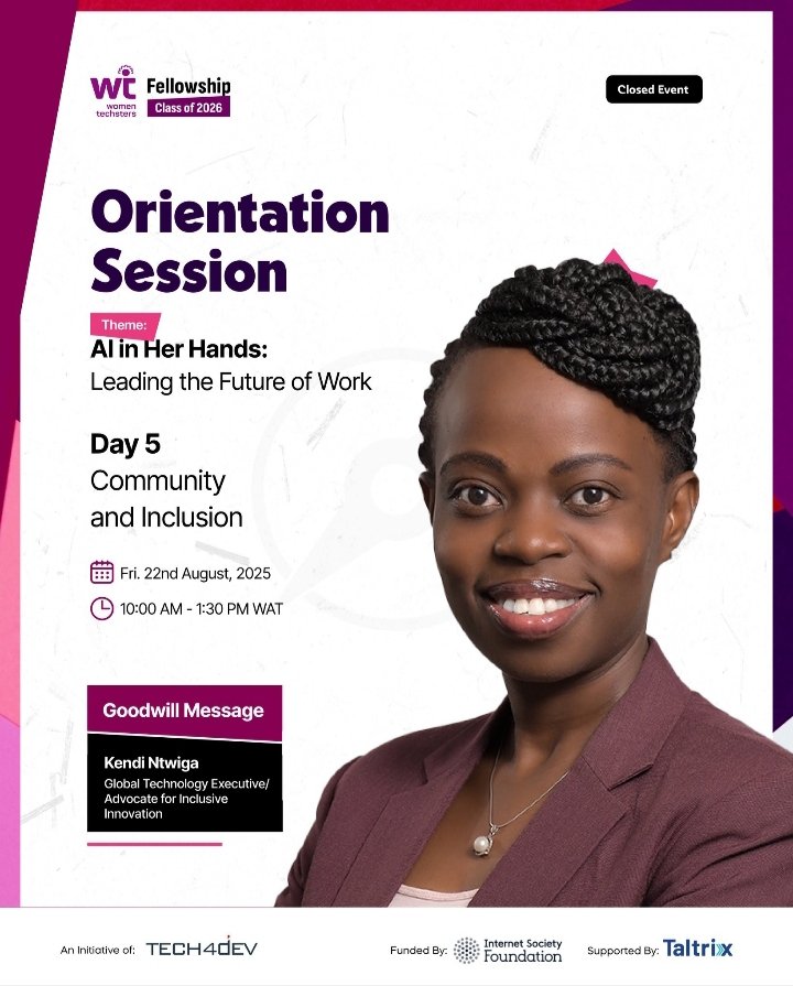 wildfl0w6r's tweet image. Day 5 of the WTF Orientation was all about community, inclusivity, N owning our voices.

Key takeaways:
• Start anyway, what you don’t start has already failed.
• Community multiplies impact, collaborate relentlessly.
• Know your worth, set boundaries, and protect your dignity