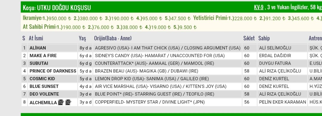 BLUE SUNSET 13 ay gibi uzun bir ardan sonra kayıt yapmış inşallah sağlıklı döner aslan parçası cosmıc kid ile eküri koşacak başka bir ekürinin olsa ikiside çoktan aygır olmuştu çok değerli atlar hak etmişlerdi