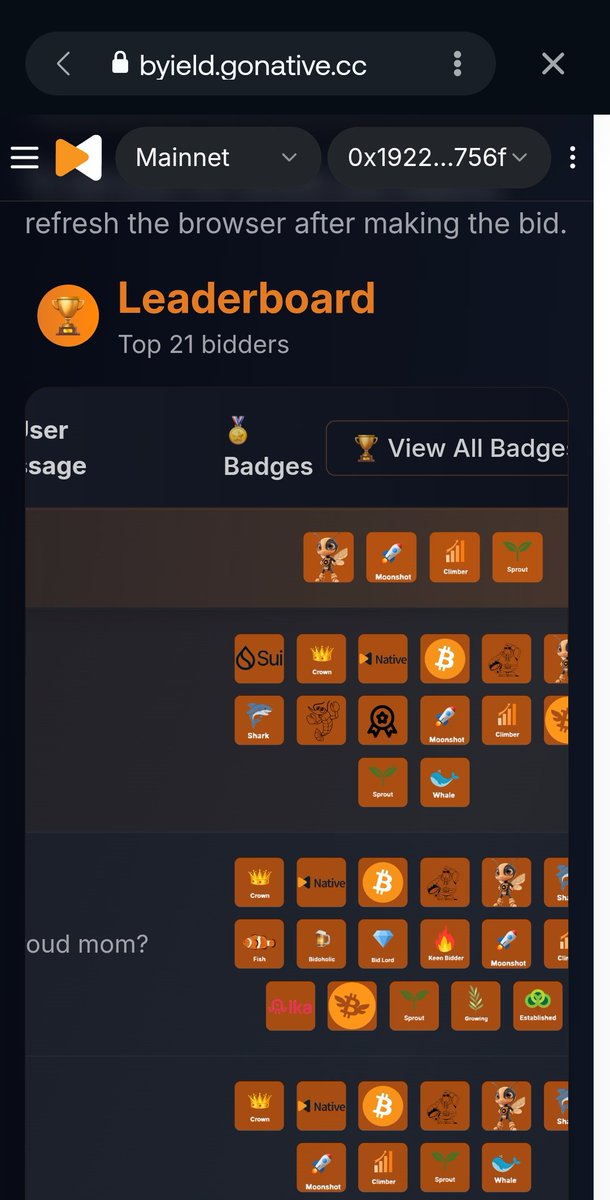 AmAziNGBeATz (Ø,G) (@amazesion) on Twitter photo Just placed my bid in the <a href="/goNativeCC/">Native | Bitcoin Yield Hub🐝 「🦑」</a> BTCFi Beelievers NFT auction!
Securing my spot in the top 5810 at byield.gonative.cc/beelievers-auc… Just placed my bid in the <a href="/goNativeCC/">Native | Bitcoin Yield Hub🐝 「🦑」</a> BTCFi Beelievers NFT auction!
Securing my spot in the top 5810 at byield.gonative.cc/beelievers-auc…
