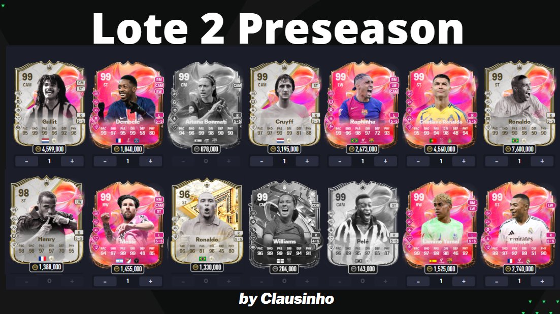 JUGADORES +1 MILLÓN disponibles en el LOTE 2 de PRESEASON

Este lote solo dura 1 semana en packs💀
