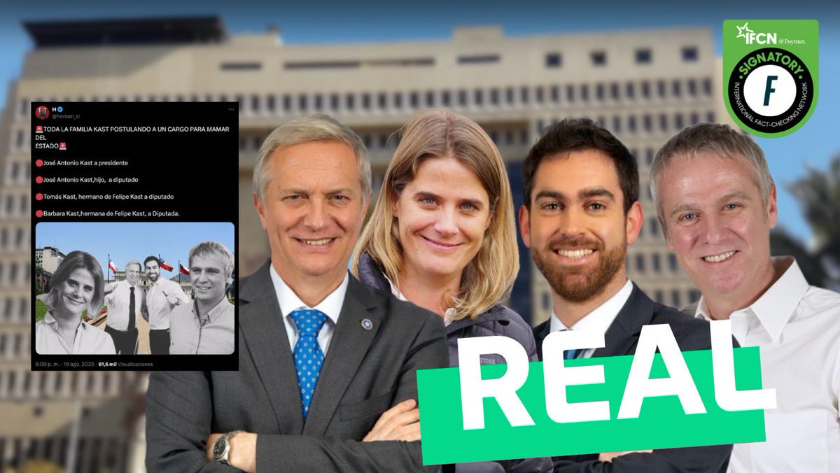 🔎 #FactChecking | ¿Sabías que cuatro Kast postulan a distintos cargos este 2025? 🤔

✅#Real: José Antonio a la Presidencia, su hijo y dos sobrinos al Congreso. Todo confirmado por listados oficiales y certificados de nacimiento.

No te quedes solo con esta bajada 👇