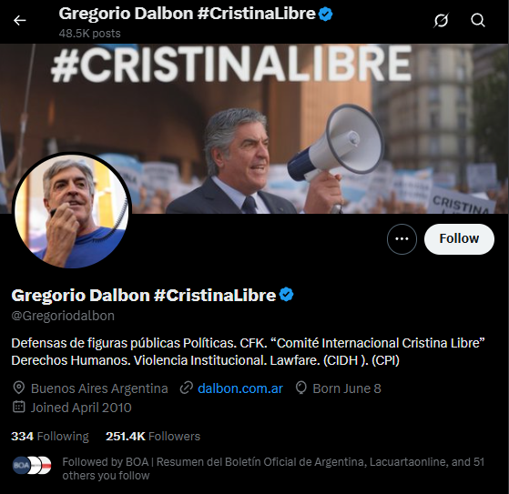 Agustín Almada (@aalmada1982) on Twitter photo <a href="/PotusAmarillo/">Potus Amarillo</a> La denuncia de Spagnuolo la presenta Gregorio Dalbón, el abogado defensor de Cristina Kirchner. <a href="/PotusAmarillo/">Potus Amarillo</a> La denuncia de Spagnuolo la presenta Gregorio Dalbón, el abogado defensor de Cristina Kirchner.