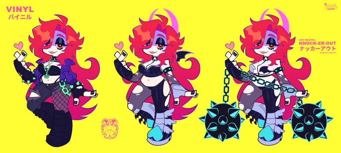 New Panty and stocking character; fallen angel Vinyl! Her weapon: Knock-er-out! A meteor hammer with spikes!