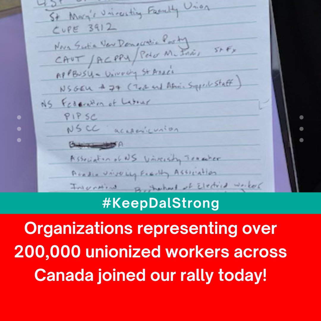 DFA supported by orgs representing 200,000+ unionized workers in Canada. <a href="/DalhousieU/">Dalhousie University</a> isn't fighting 1000 faculty, they have picked a fight with an army that is ready to #KeepDalStrong. Thanks to all for your support!!
