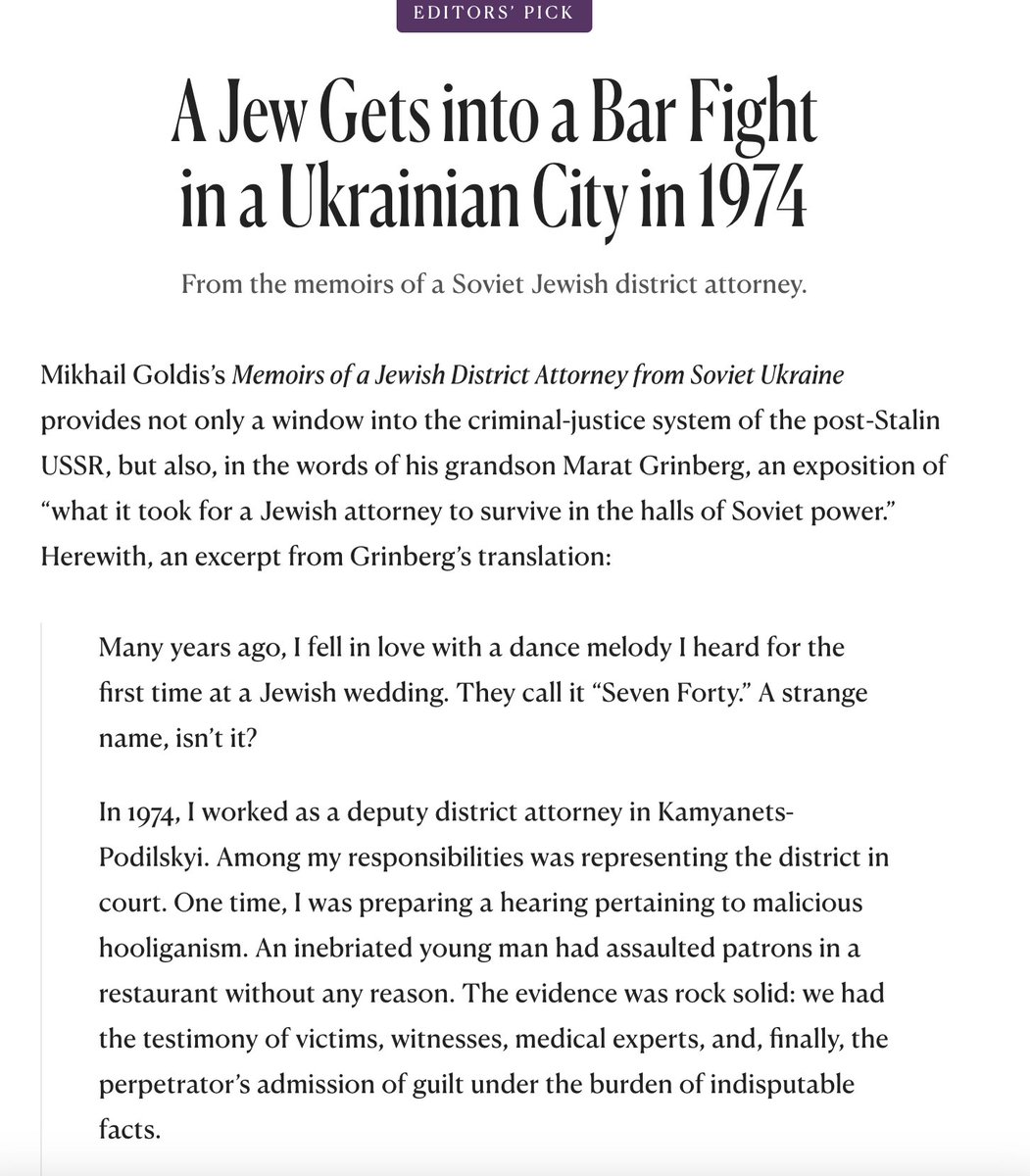 Great to see Memoirs of a Jewish District Attorney from Soviet Ukraine via <a href="/PuncturedLines/">Punctured Lines</a> as one of the Editor's picks <a href="/mosaicmag/">Mosaic</a> 
ideas.tikvah.org/mosaic/picks/a…