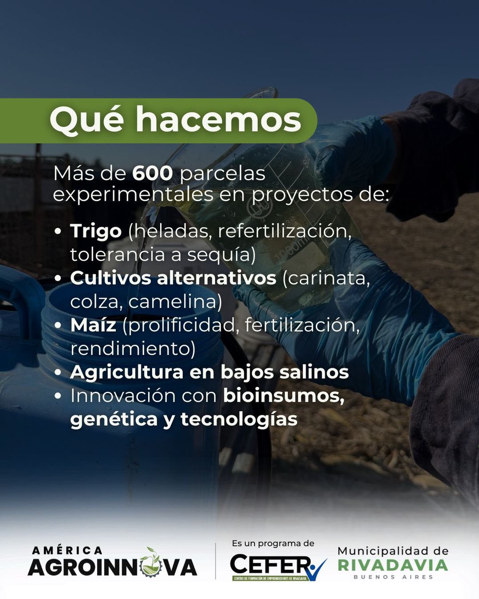 americaagr66078's tweet photo. Somos un centro de formación e investigación que vincula universidades, productores, empresas y municipio en proyectos de investigación aplicada.

+600 parcelas experimentales, tesis de grado y posgrado, pasantías y prácticas que forman profesionales https://t.co/83ta48Y5A7